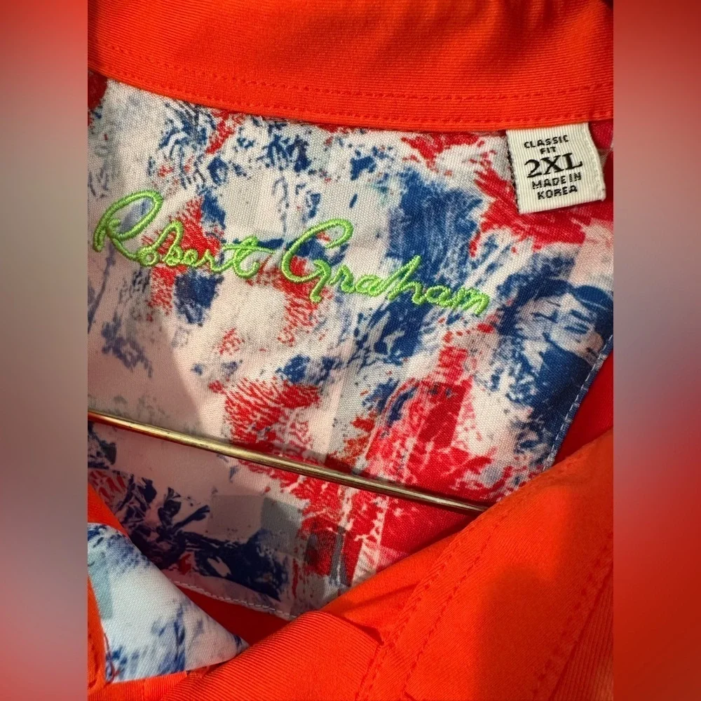 ROBERT GRAHAM 2XL Orange Performance Golf Polo Short Sleeve Skull and Cross Club - Picture 3 of 10